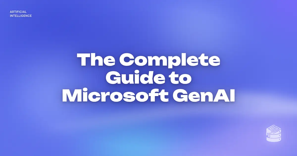 “The Complete Guide to Microsoft GenAI” in bold white text on a soft periwinkle and lilac gradient, with a small Schema Sauce logo mark in the corner.