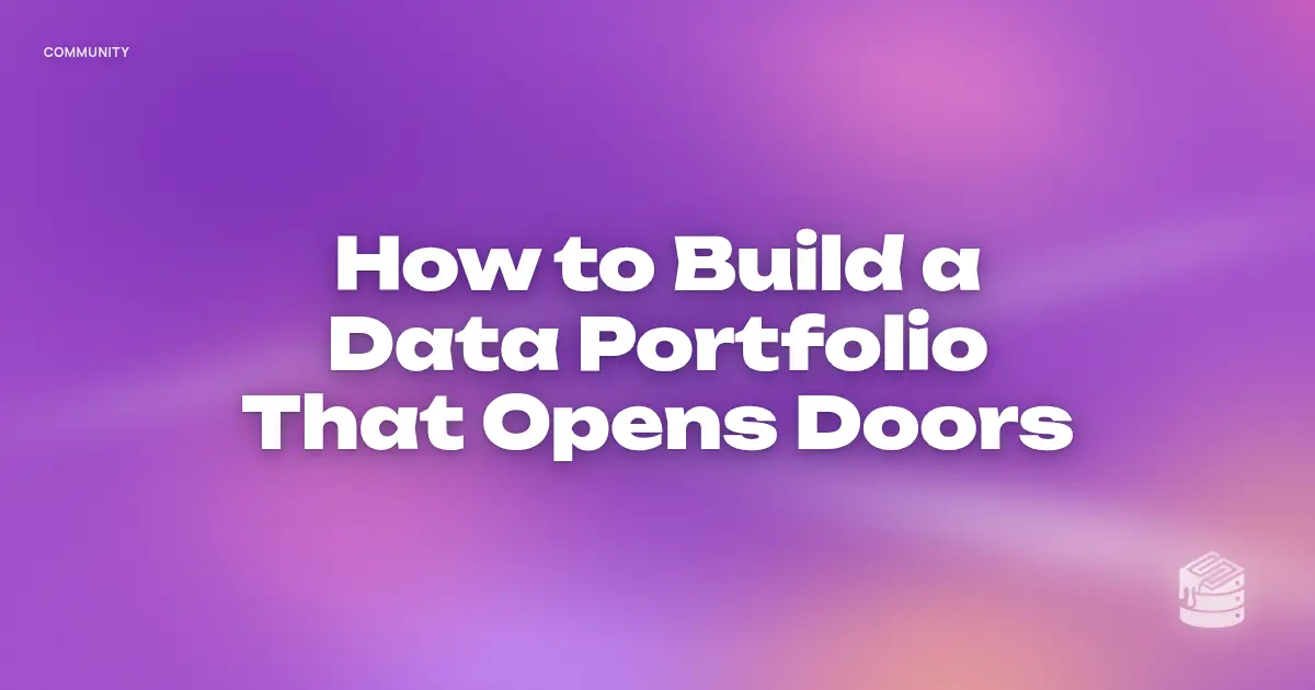 “How to Build a Data Portfolio That Opens Doors” in bold white text on a soft orchid pink and peach gradient, with a small Schema Sauce logo mark in the corner.
